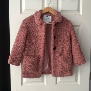 Girls faux teddy bear fur coat mauve/pink, size 7